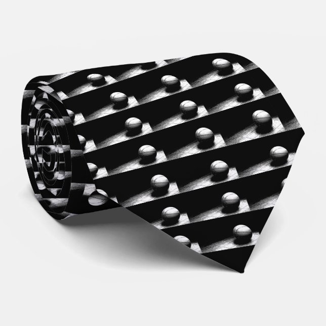 Corbata Arte de baloncesto blanco negro (Enrollado)