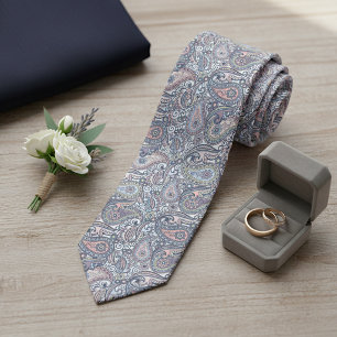 Corbata Arte de cachemira rosa melocotón pastel azul claro