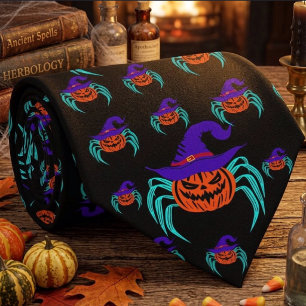Corbata Arte de calabaza de Halloween espeluznante, araña
