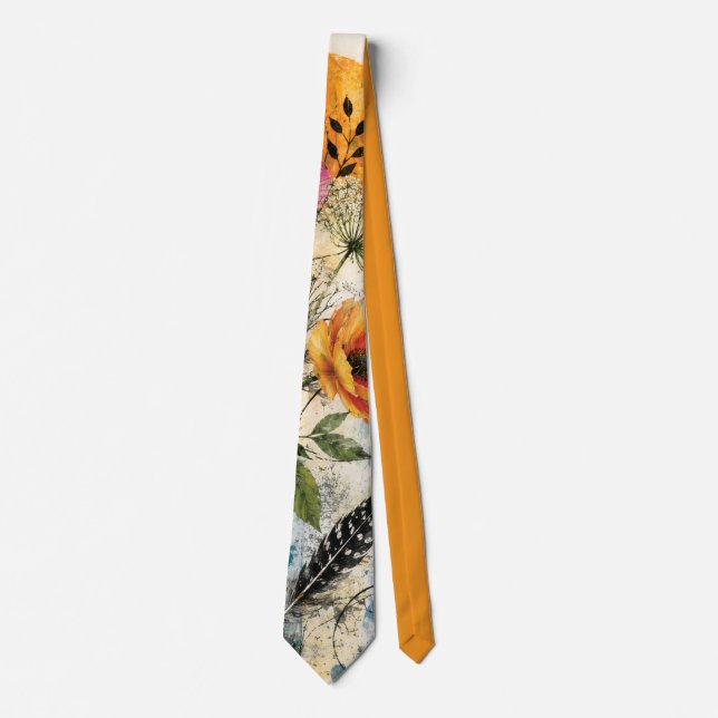 Corbata Arte de Collage de Medios Mixtos Botánicos Vibrant (Anverso)