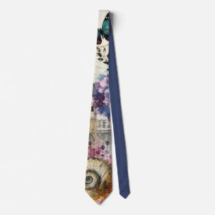 Corbata Arte de Collage de Medios Mixtos Botánicos Vibrant