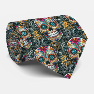 Corbata Arte de Cráneo de Azúcar - Steampunk Conoce la Tra