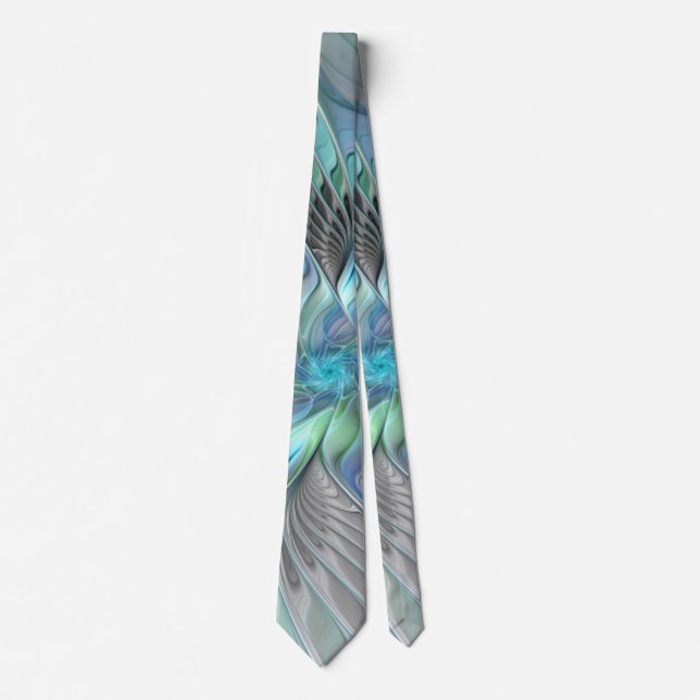 Corbata Arte de fractal de fantasía de mariposa azul verde (Anverso)