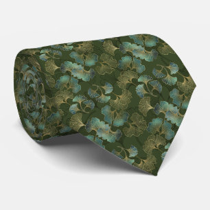 Corbata Arte de Ginkgo Botánico Refined Oro Verde Esmerald