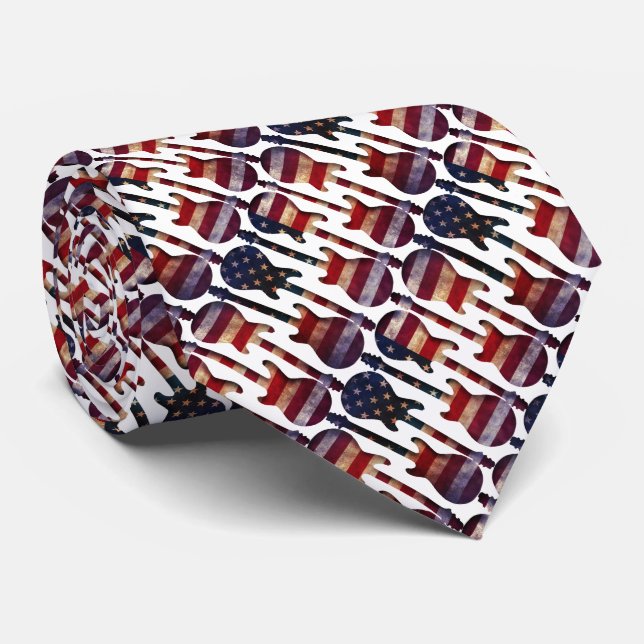 Corbata Arte de guitarra con bandera estadounidense (Enrollado)