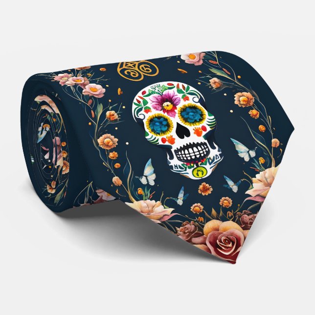 Corbata Arte de la calavera del azúcar - Abraza el espírit (Enrollado)