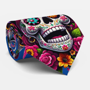 Corbata Arte de la calavera del azúcar - Calavera pirata j