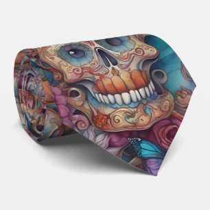 Corbata Arte de la calavera del azúcar - Calaveras y marip