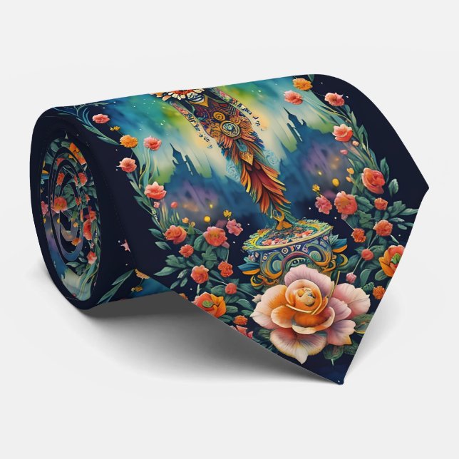 Corbata Arte de la calavera del azúcar - Día de los Muerto (Enrollado)