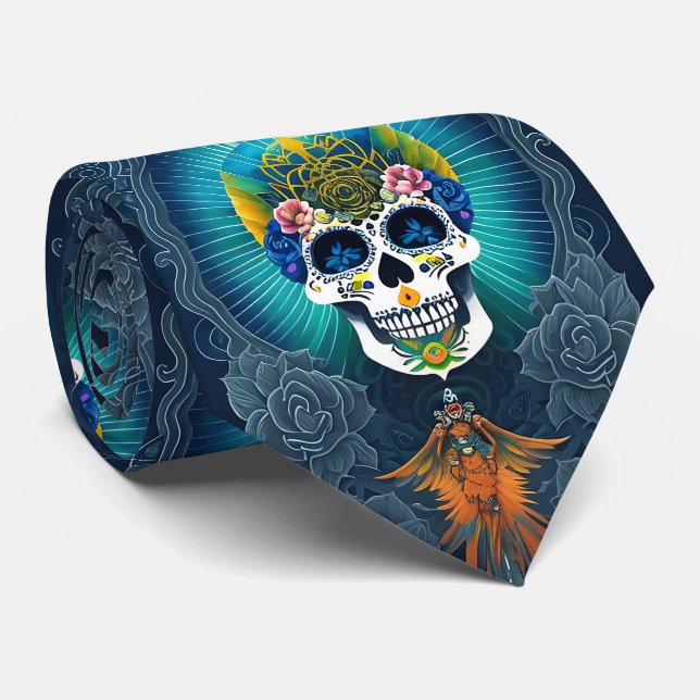 Corbata Arte de la calavera del azúcar - Vibrante Día de l (Enrollado)