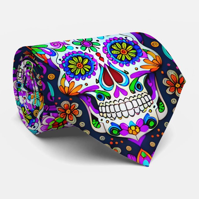 Corbata Arte de la calavera del azúcar - Vida en muerte (Enrollado)