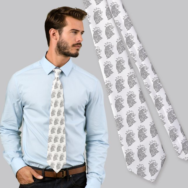 Corbata Arte de línea de cabeza de gallo (Subido por el creador)