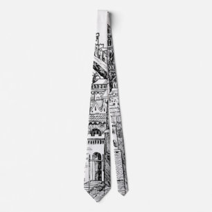 Corbata Arte de línea del paisaje urbano medieval minimali