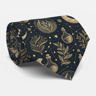 Corbata Arte de línea dorada celestial - Fases lunares y p
