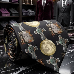 Corbata Arte de Luna Llena Cruz Celta Lápida Gótica R.I.P.