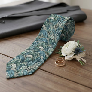 Corbata Arte de Paisley Gris Verde Azul Oscuro Chic