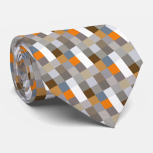 Corbata Arte de píxeles único azul gris naranja taupe marr