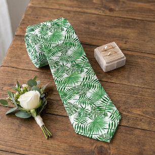 Corbata Arte de verano con hojas de palmera verde tropical