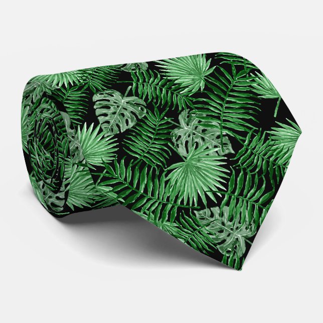 Corbata Arte de verano de hojas de palma verde tropical ch (Enrollado)