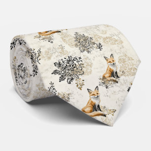 Corbata Arte de Zorro Botánico Negro y Dorado de Lujo