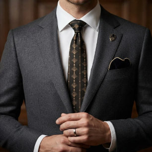 Corbata Arte Deco Abanico Geométrico Oro Negro
