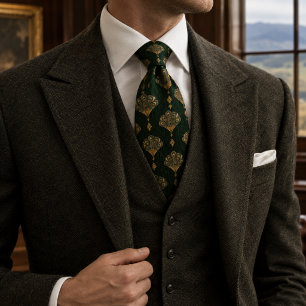 Corbata Arte Deco Pluma de Pavo Real Esmeralda Dinero Anti