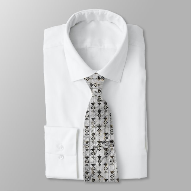 CORBATA ARTE DECO SILVER BLACK PATTERNEN TIE (Atado)