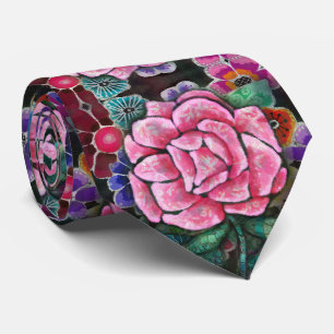 Corbata Arte floral caprichoso rosa Art Nouveau botánico