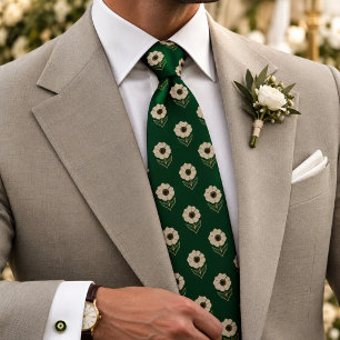 Corbata Arte Floral Deco Marfil Esmeralda