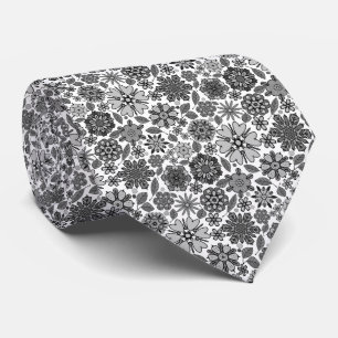 Corbata Arte floral retro sin costuras patrón gris negro b