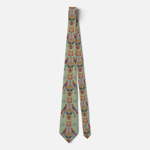 Corbata Arte Folclórico Americano Antiguo Pájaros Corazón