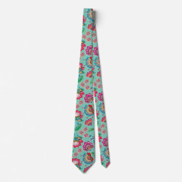 Corbata Arte folclórico bohemio patrón floral boda turques