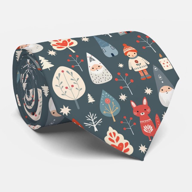 Corbata Arte folclórico escandinavo con gnomos Navidades (Enrollado)
