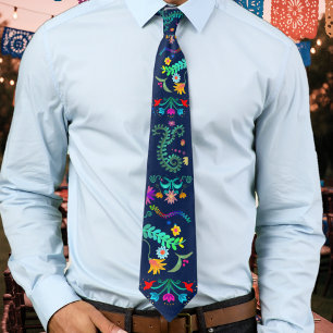 Corbata Arte Folclórico Mexicano Fiesta Floral
