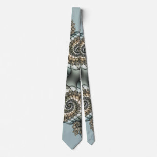 Corbata Arte fractal abstracto beige azul claro espirales
