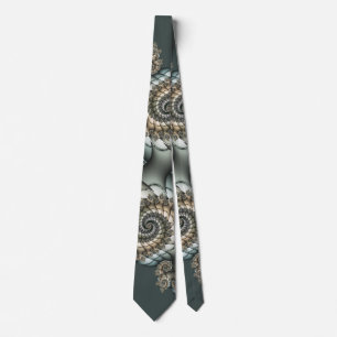 Corbata Arte fractal abstracto beige azul claro espirales