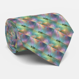 Corbata Arte fractal de libélula pastel elegante,