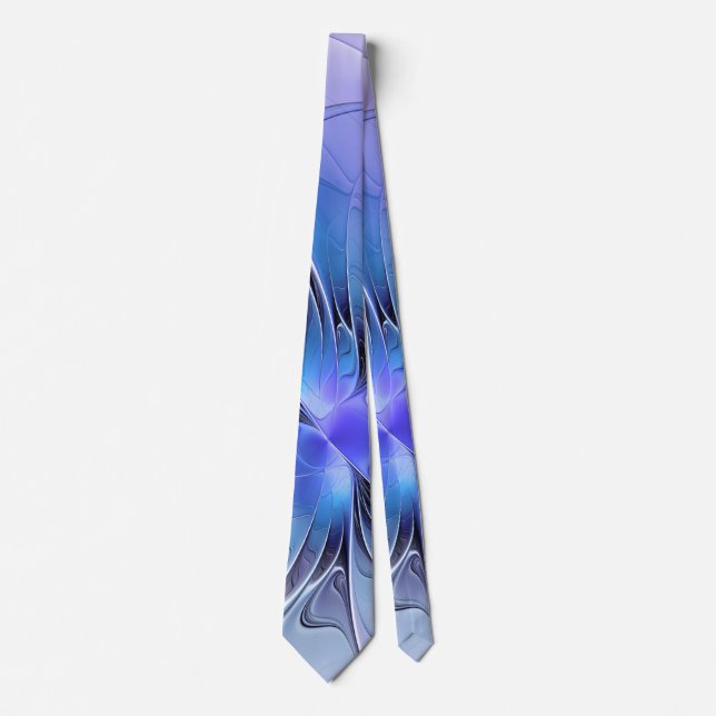 Corbata Arte fractal moderno abstracto lavanda azul (Anverso)