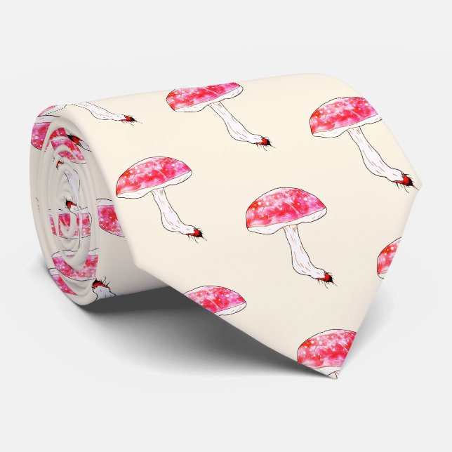 Corbata Arte fúngico pastel adorable de hongo rosa dibujad (Enrollado)