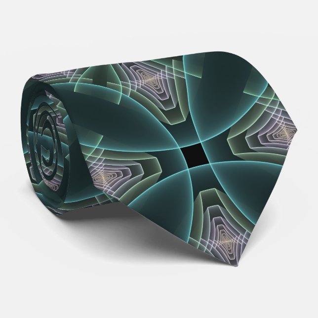 Corbata Arte gráfico geométrico fractal teal moderno (Enrollado)