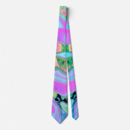 Corbata Arte líquido rosa retro y azul claro en Hortensia