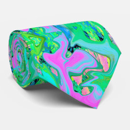 Corbata Arte líquido rosa retro y azul claro en Hortensia