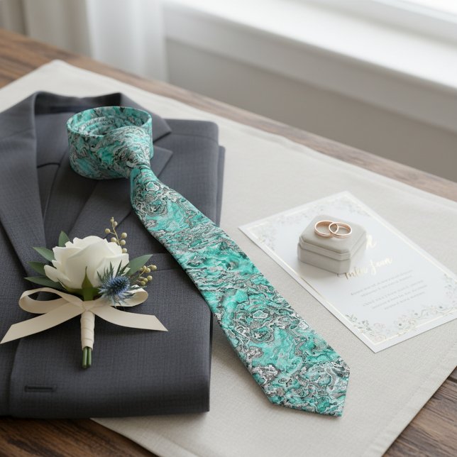 Corbata Arte Mármol Gris Plateado Turquesa Verde Teal (Subido por el creador)