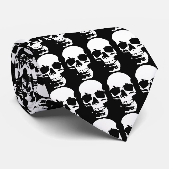 Corbata Arte pop blanco y negro Skull estilo Guay (Enrollado)
