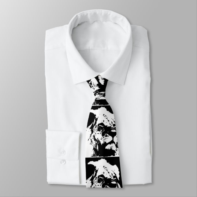 Corbata Arte pop de león blanco y negro (Atado)