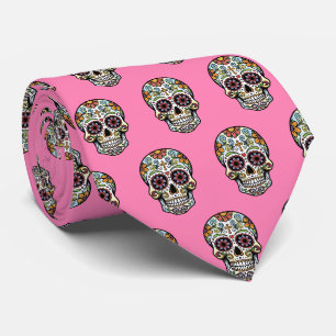 Corbata Arte Pop Dia de los Muertos Calavera de Azúcar Cóm