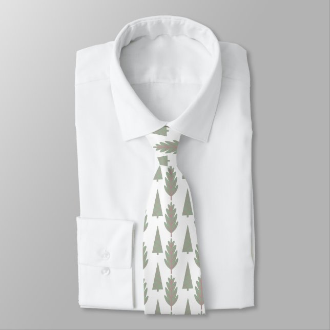 Corbata Arte popular moderno rosa y verde Árboles navideño (Atado)
