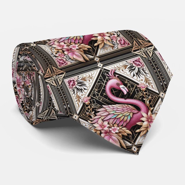 Corbata Arte Retro Deco Flamencos Rosas (Enrollado)