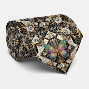 Corbata Arte Retro Deco Mariposa Arcoíris Nouveau