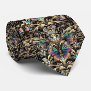 Corbata Arte Retro Deco Mariposa Arcoíris Nouveau